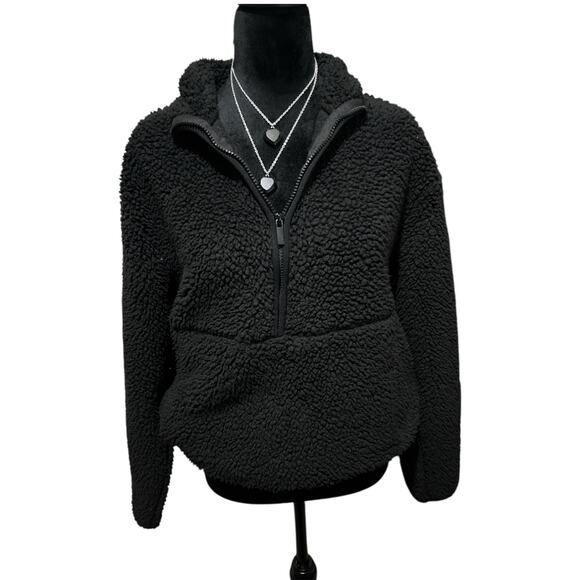 No Boundaries Black Sherpa Fleece Half‑Zip Pullover – Juniors L, EUC - Picture 3 of 4